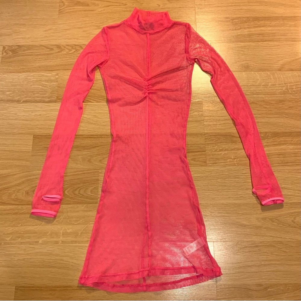 Dolls Kill Club Exx Hot Pink Neon Mesh Fish Net Body Con Dress Size S